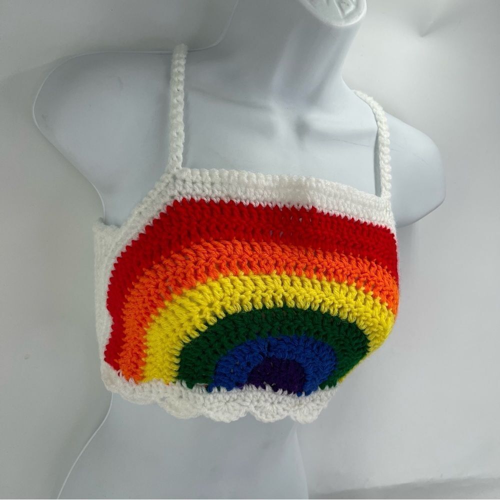 Handmade Napper brand rainbow crop top halter adjustable pride crochet XL NEW - Picture 14 of 16
